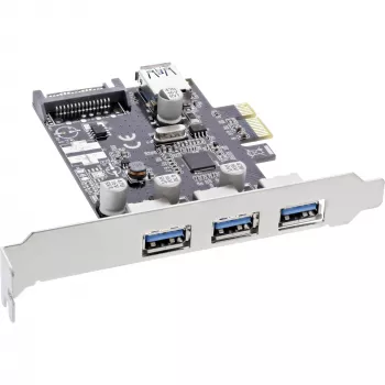 InLine 3+1 port USB 3.0 host radič, PCIe, so SATA napájacím konektorom a LP krytom
