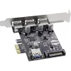 InLine 3+1-portový hostiteľský USB 3.0 kontrolér, PCIe, s napájaním SATA a LP krytkou