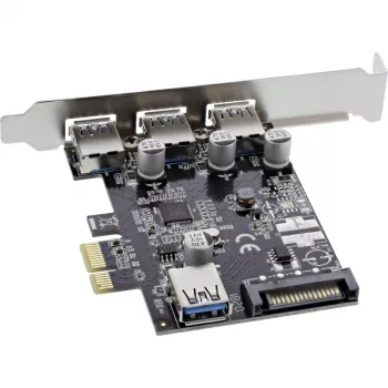 InLine 3+1 port USB 3.0 host radič, PCIe, so SATA napájacím konektorom a LP krytom