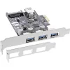 InLine 3+1-portový hostiteľský USB 3.0 kontrolér, PCIe, s napájaním SATA a LP krytkou