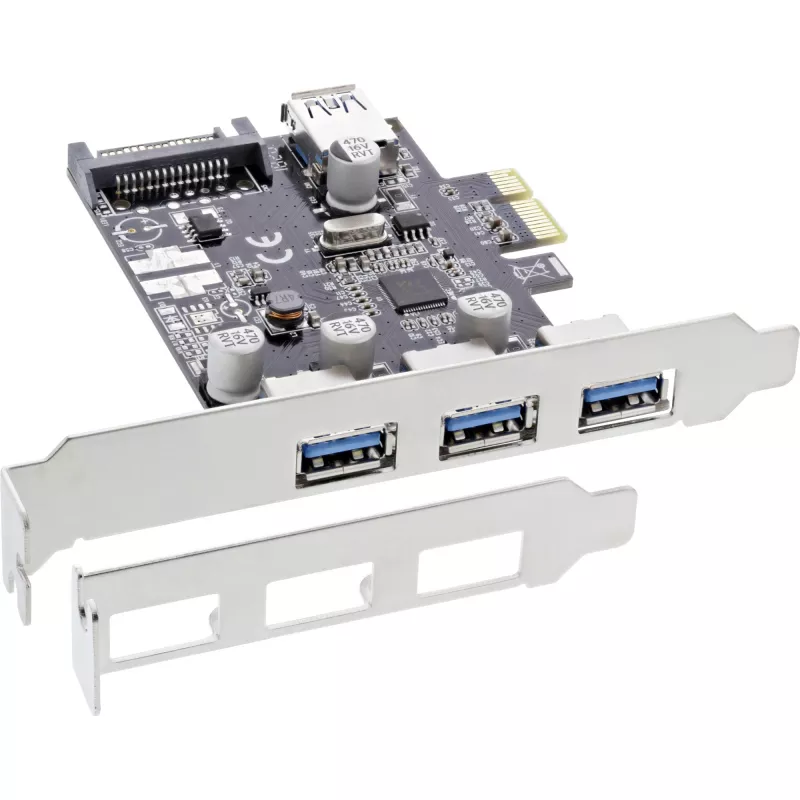 InLine 3+1-portový hostiteľský USB 3.0 kontrolér, PCIe, s napájaním SATA a LP krytkou