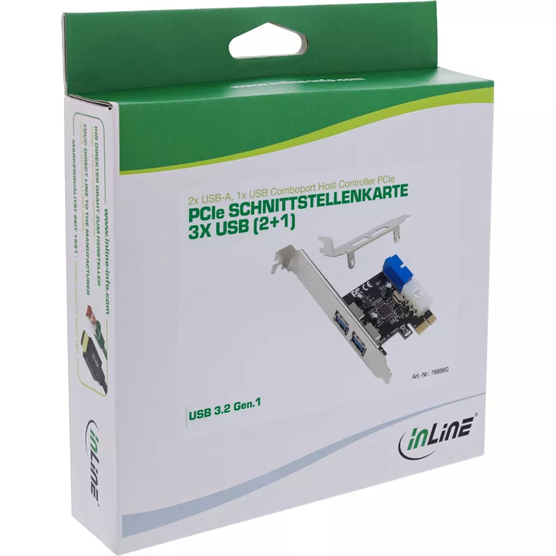 InLine 2+2 porty USB 3.2 Gen.1 host kontrolér, PCIe, so SATA napájaním + LP kryt