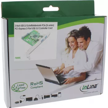 InLine 2-portová USB 3.0 host kontrolér karta s SATA pomocným napájacím konektorom PCIe