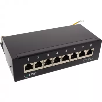 InLine patch panel Cat.6A na stôl/stenu 8 portov čierny RAL9005