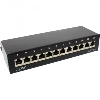 InLine patch panel Cat.6A na stôl/stenu 12 portov čierny RAL9005
