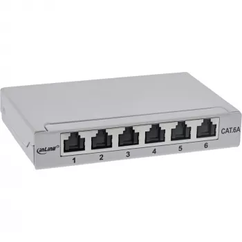 InLine Patchpanel Kat.6A 0,5HE 6-port, stolový/na stenu/na lištu, sivá s ochranou proti prachu
