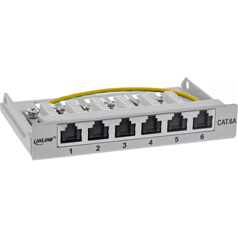 InLine Patchpanel Kat.6A 0,5HE 6-port, stolový/na stenu/na lištu, sivá s ochranou proti prachu