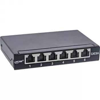 InLine patch panel Cat.6A 0,5U 6-portový, na stôl/stenu/lištu, čierny s ochranou proti prachu