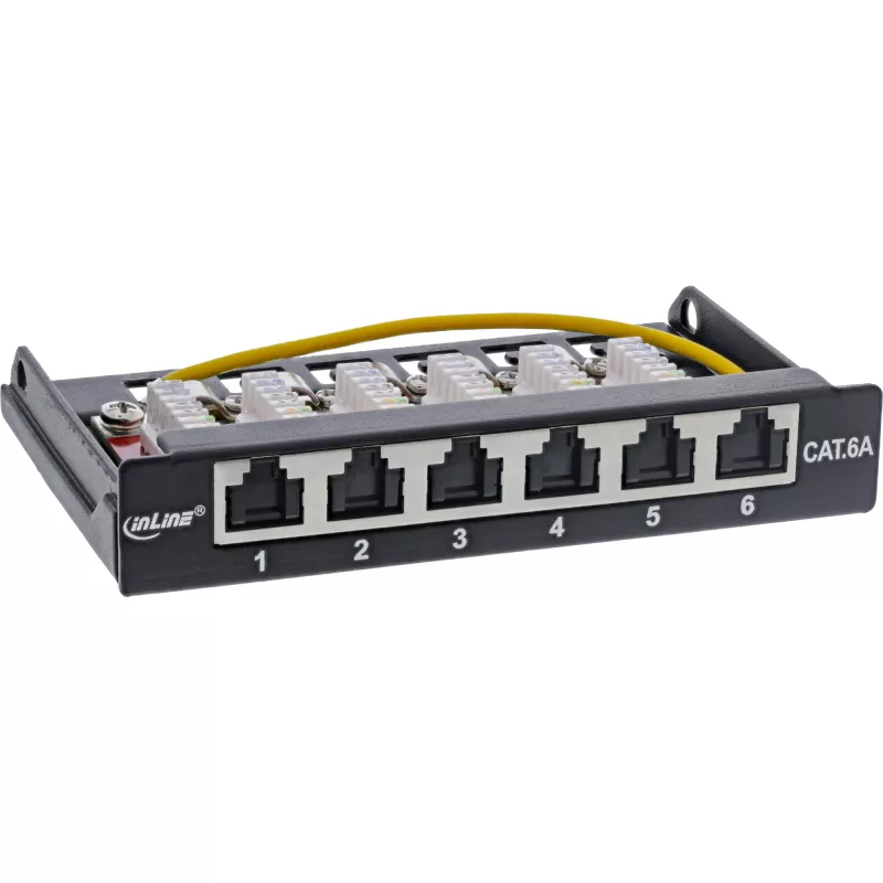 InLine patch panel Cat.6A 0,5U 6-portový, na stôl/stenu/lištu, čierny s ochranou proti prachu