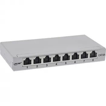 InLine Patchpanel Cat.6A 0,5HE 8-port, stolový/na stenu/na lištu, sivá, ochrana proti prachu