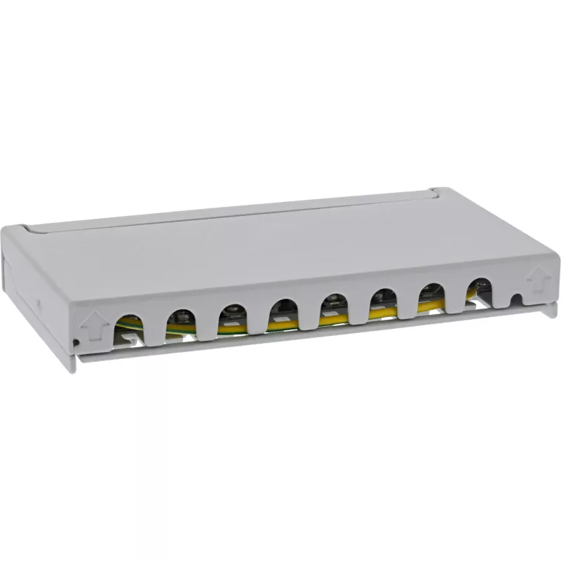 InLine Patchpanel Cat.6A 0,5HE 8-port, stolový/na stenu/na lištu, sivá, ochrana proti prachu