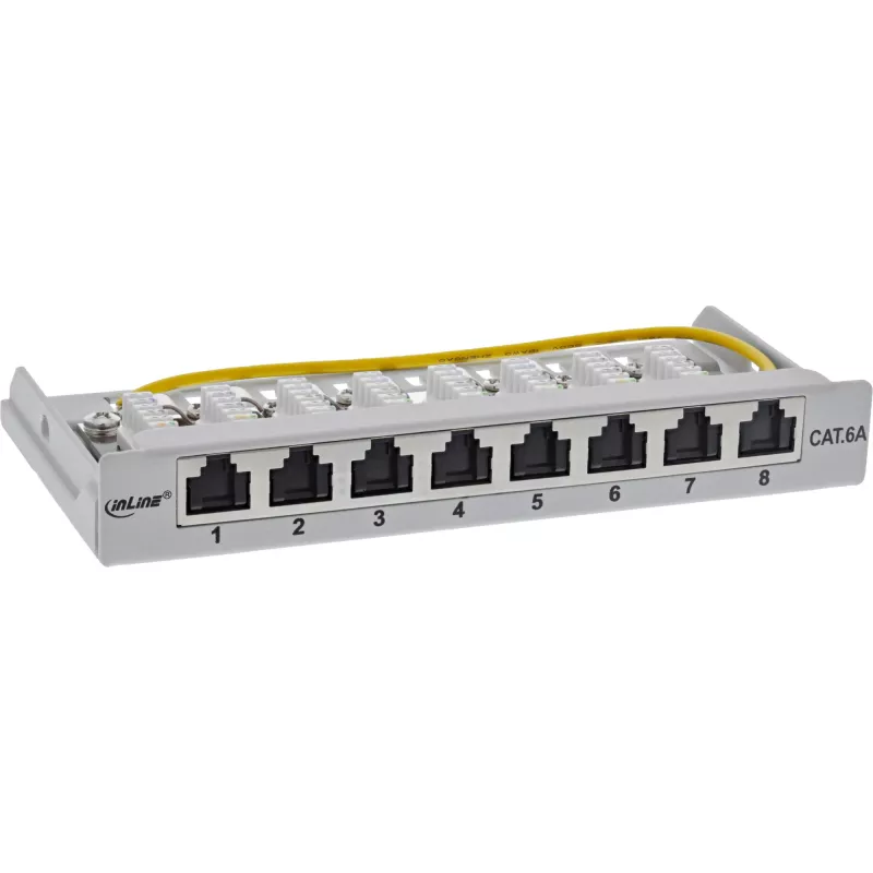 InLine Patchpanel Cat.6A 0,5HE 8-port, stolový/na stenu/na lištu, sivá, ochrana proti prachu