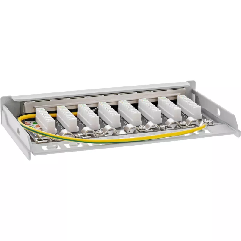 InLine Patchpanel Cat.6A 0,5HE 8-port, stolový/na stenu/na lištu, sivá, ochrana proti prachu