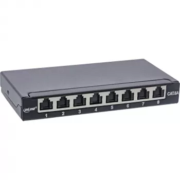 InLine patch panel Cat.6A 0,5U 8-portový, na stôl/stenu/lištu, čierny, ochrana proti prachu
