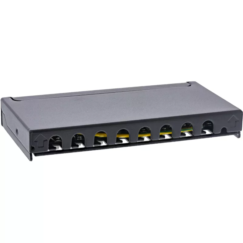 InLine patch panel Cat.6A 0,5U 8-portový, na stôl/stenu/lištu, čierny, ochrana proti prachu