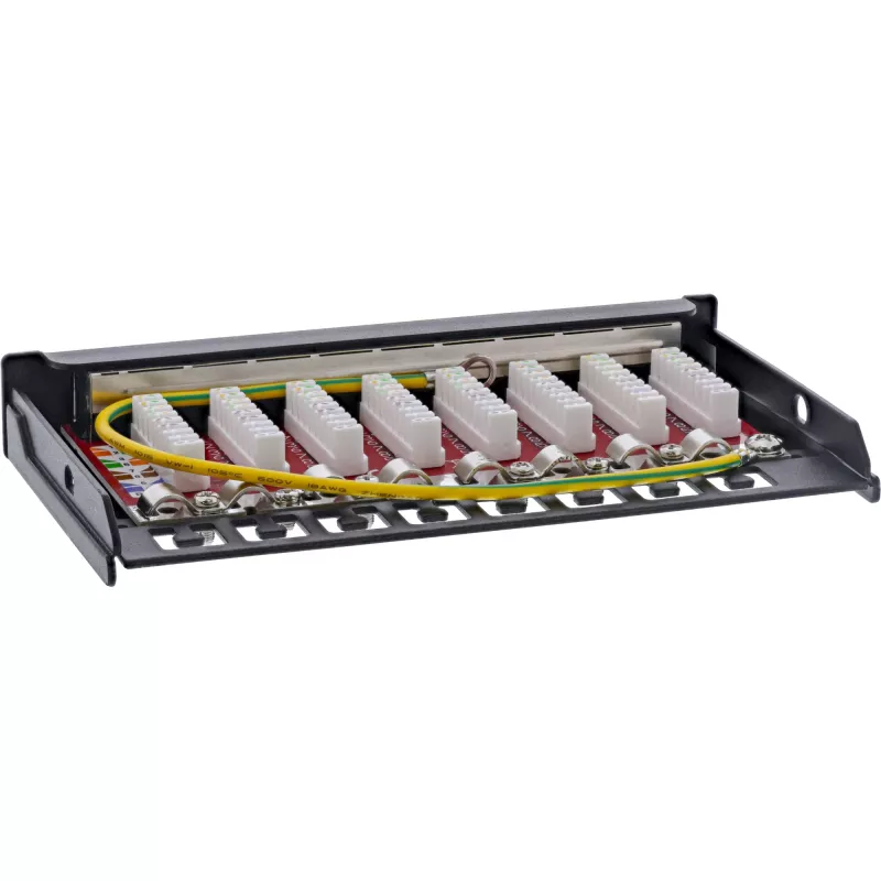 InLine patch panel Cat.6A 0,5U 8-portový, na stôl/stenu/lištu, čierny, ochrana proti prachu
