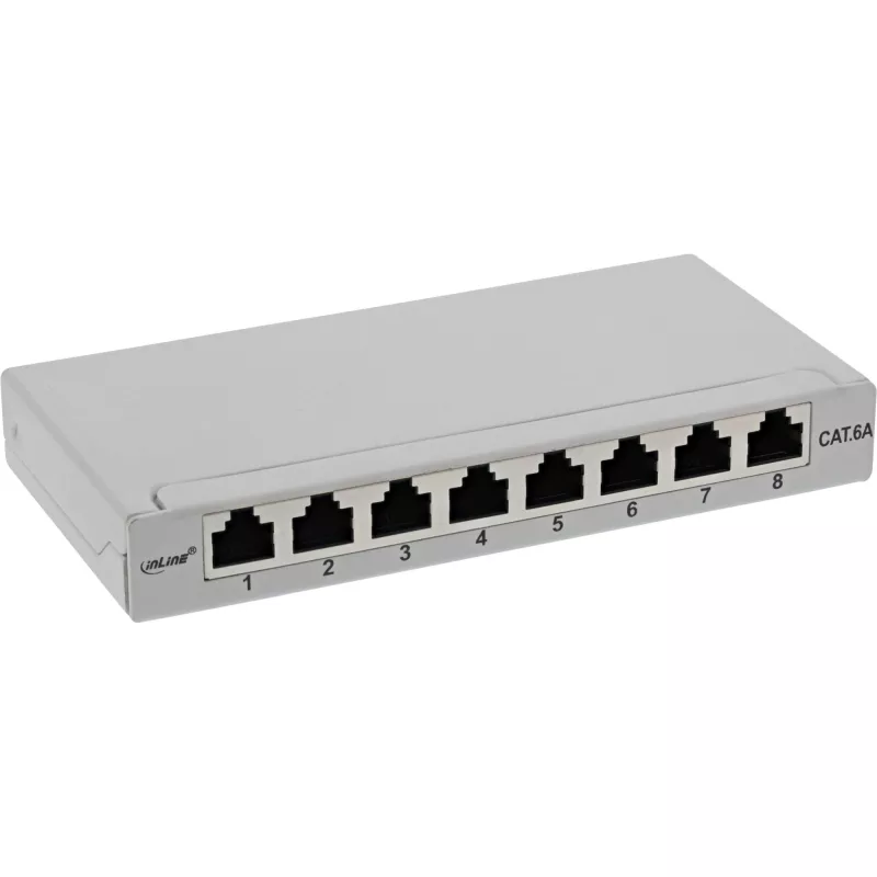 InLine Patchpanel Cat.6A 0,5HE 8-port, stolová/na stenu montáž svetlosivá RAL7035