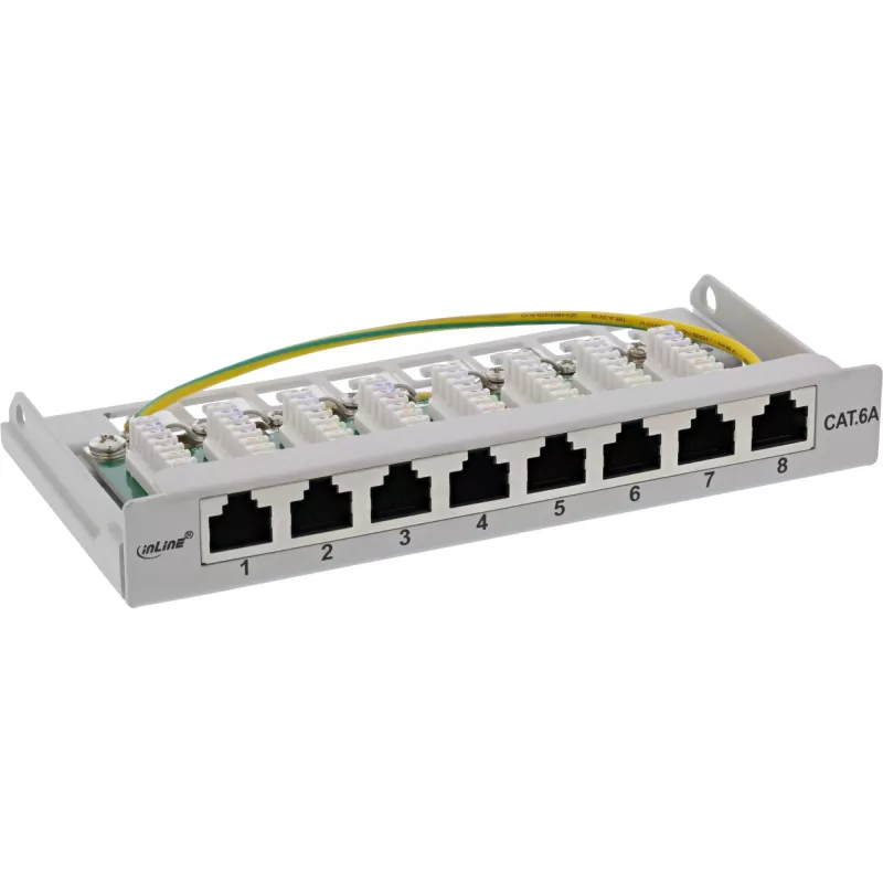 InLine Patchpanel Cat.6A 0,5HE 8-port, stolová/na stenu montáž svetlosivá RAL7035