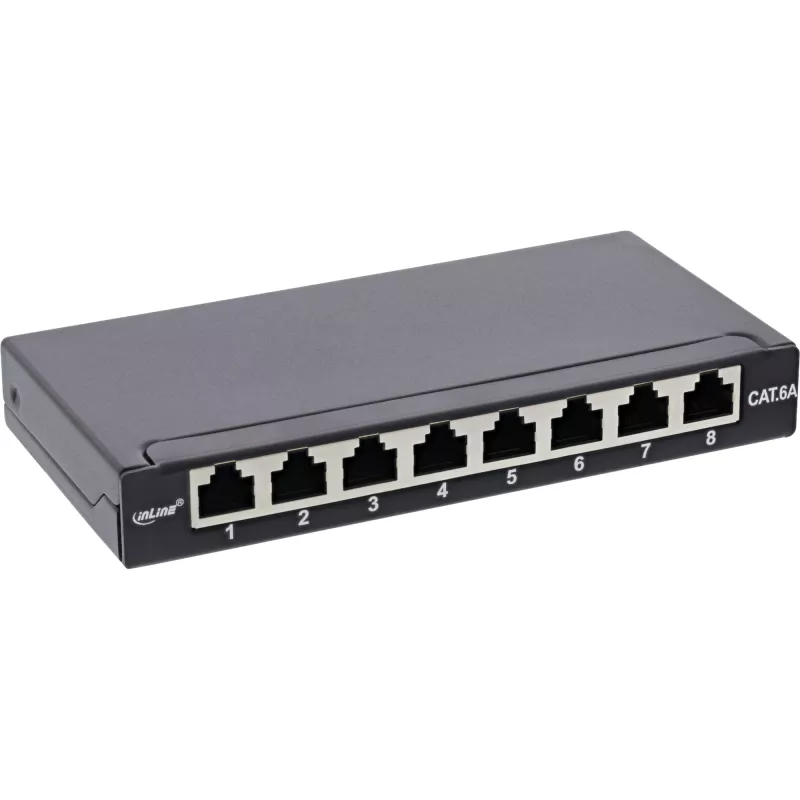 InLine Patchpanel Kat.6A 0,5HE 8-port, stolová/na stenu montáž čierna RAL9005