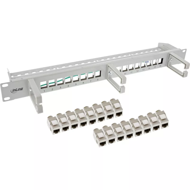 InLine Patch Panel Cat.6A 16-násobný, s 3 káblovými manažérmi, 16 Keystone, 19