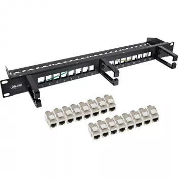 InLine patch panel Cat.6A 16-násobný 19 palcový 1U čierny