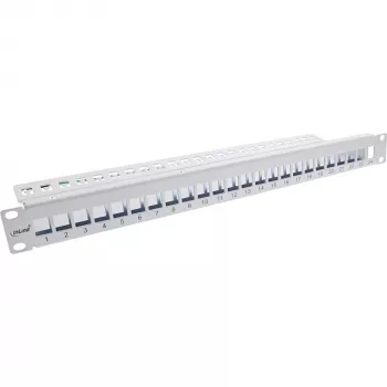 InLine prázdny patch panel 19 palcový 24 portov 1U svetlosivý montáž do racku