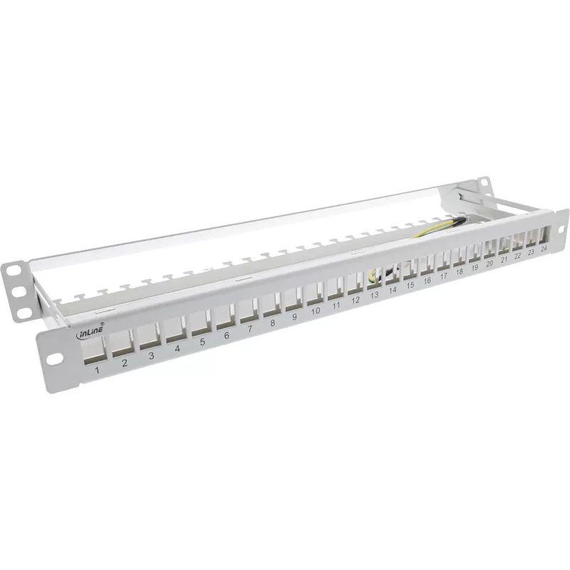 InLine prázdny patch panel s výsuvom 19 palcový 24 portov 1U svetlosivý