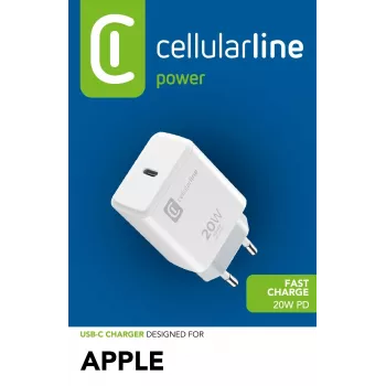 Cellularline USB-C nabíjačka 20 W – iPhone 8 alebo novší 20-W-USB-C napájací zdroj na nabíjanie iPhonu 8 a novších modelov maximálnou rýchlosťou