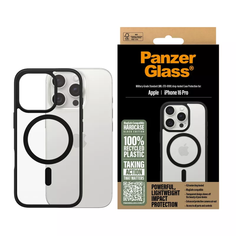PanzerGlass® HardCase transparentné s čiernym MagSafe a rámikom iPhone 16 Pro
