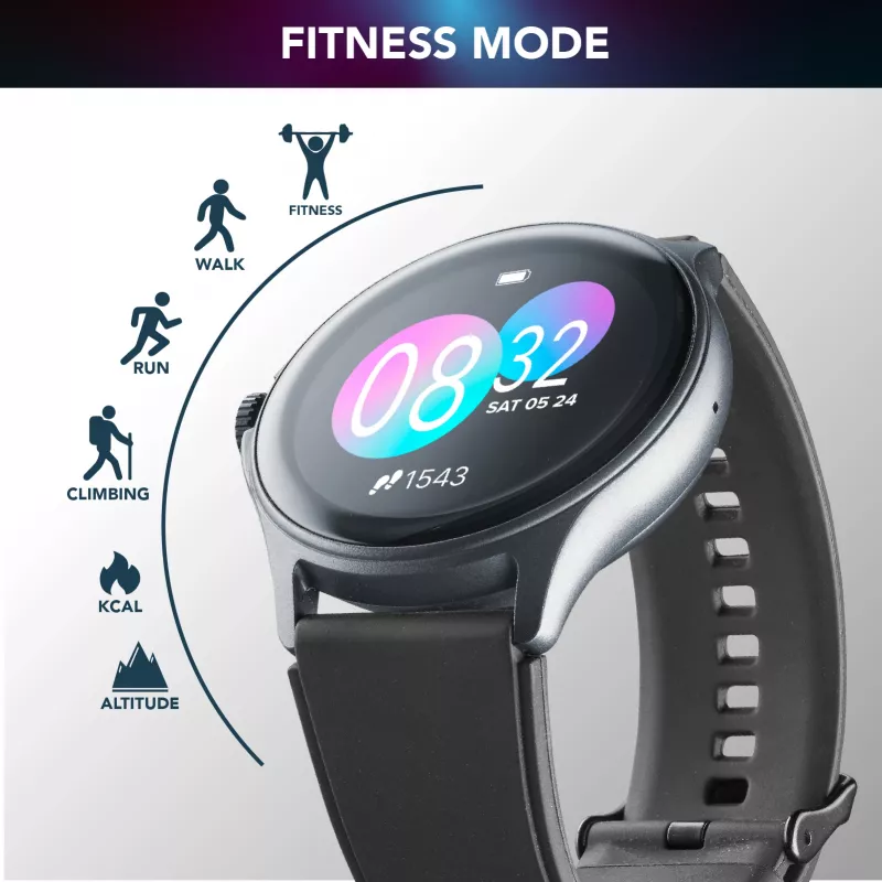 Cellularline ION PRO Round Bluetooth® smartwatch s aplikáciou, 3,51 cm (1,38 palca), TFT, dotykový displej, 0,00064 GB, 98 g