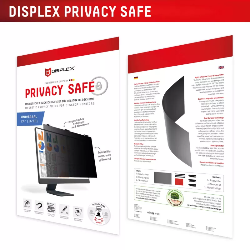 Displex PRIVACY SAFE odnímateľný obojsmerný filter proti videniu pre desktop monitor 24'' (16:10)