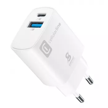 Cellularline dvojportová cestovná nabíjačka pre Samsung, PD 25W, biela
