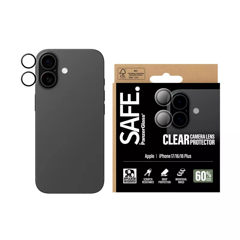 Ochrana objektívu kamery PanzerGlass SAFE pre iPhone 17 16 16 Plus odolná proti poškriabaniu a nárazom transparentná