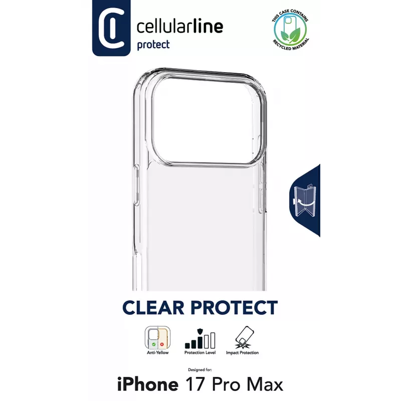 Cellularline Clear Protect - iPhone 17 Pro Max tvrdé puzdro s gumenými okrajmi