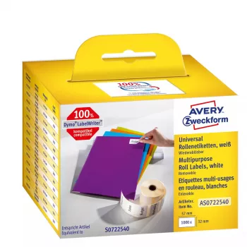 Avery AS0722540 samolepiace, opakovane odnímateľné obdĺžnikové etikety — 32 × 57 mm, biela, 1000 ks