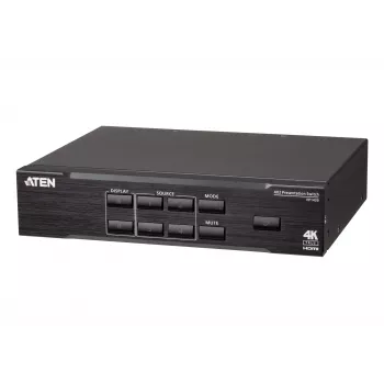 ATEN 4 x 2 True 4K prezentačný maticový switch, mediálny prezentačný maticový prepínač, 4096 x 2160 pixelov, 4096 x 2160, 3840 x 2160, čierna, kov, tlačidlá