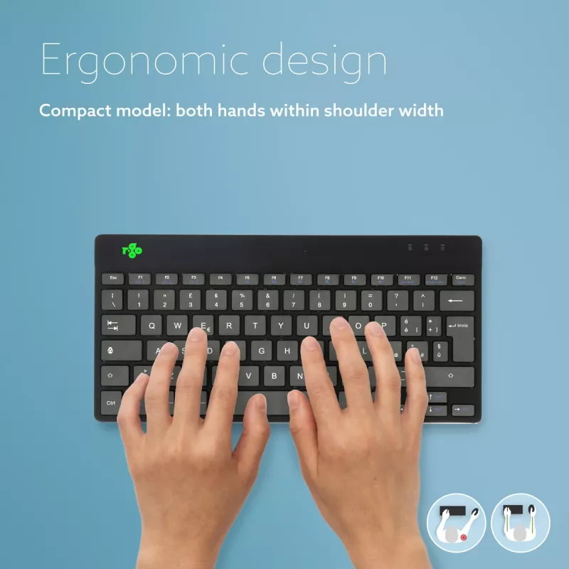R-Go Tools ergonomická klávesnica R-Go Compact Break, kompaktná klávesnica so softvérom na prestávky, QWERTY (IT), Bluetooth, čierna