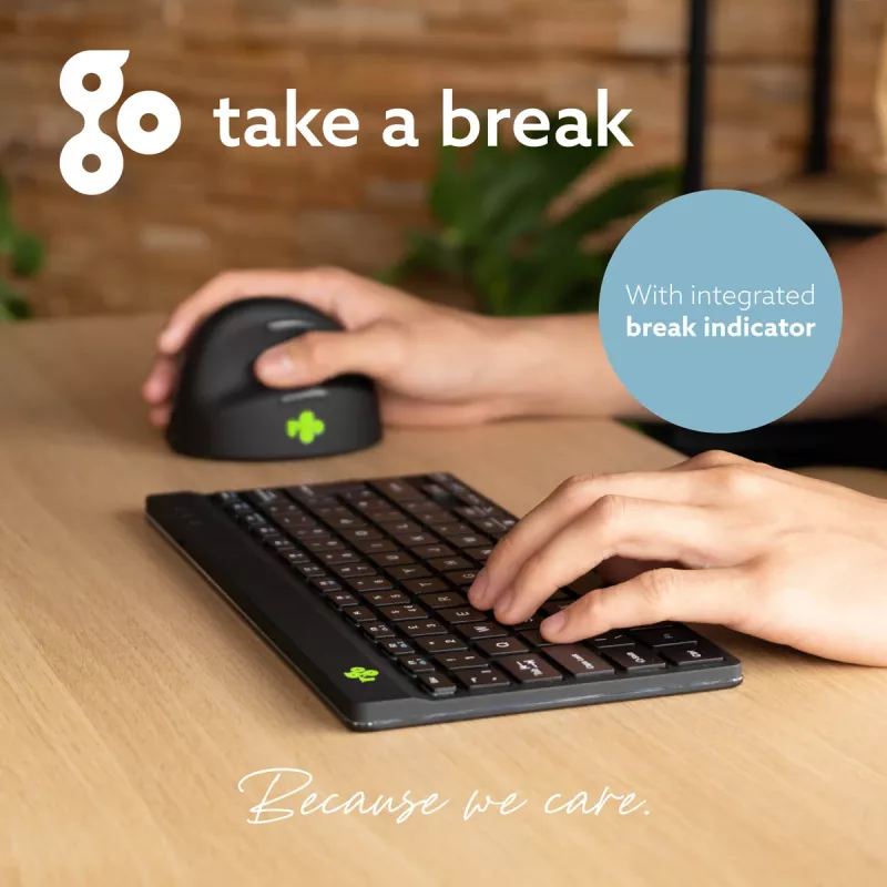 R-Go Tools ergonomická klávesnica R-Go Compact Break, kompaktná klávesnica so softvérom na prestávky, QWERTY (IT), Bluetooth, čierna