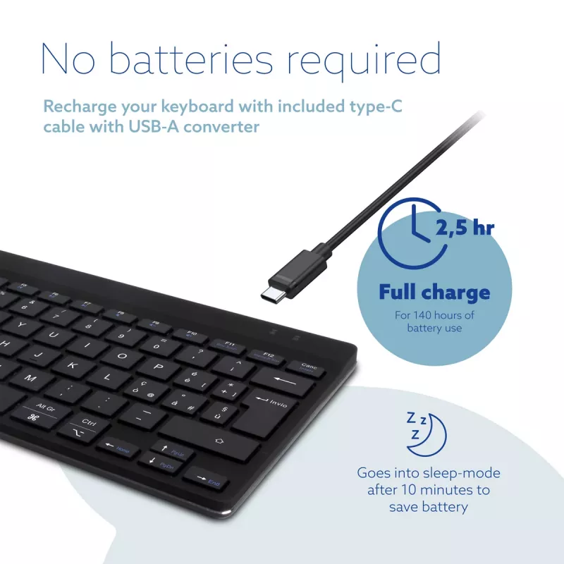 R-Go Tools ergonomická klávesnica R-Go Compact Break, kompaktná klávesnica so softvérom na prestávky, QWERTY (IT), Bluetooth, čierna