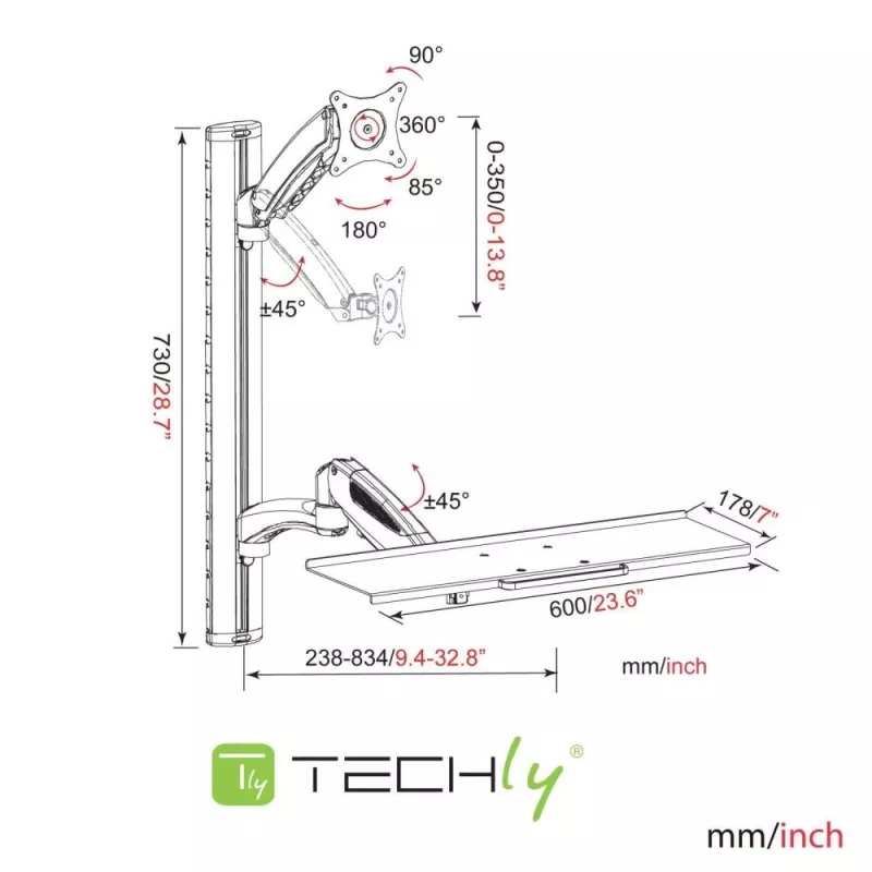 Techly ICA-PLW 02 držiak monitora / stojan 68,6 cm (27 palcov) nástenný strieborný