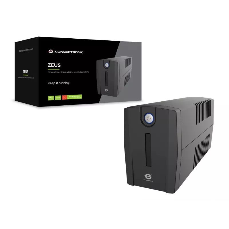 Conceptronic ZEUS01G 650VA 360W UPS, UK zásuvka x 2, HID USB, RJ45 In/Out, AVR