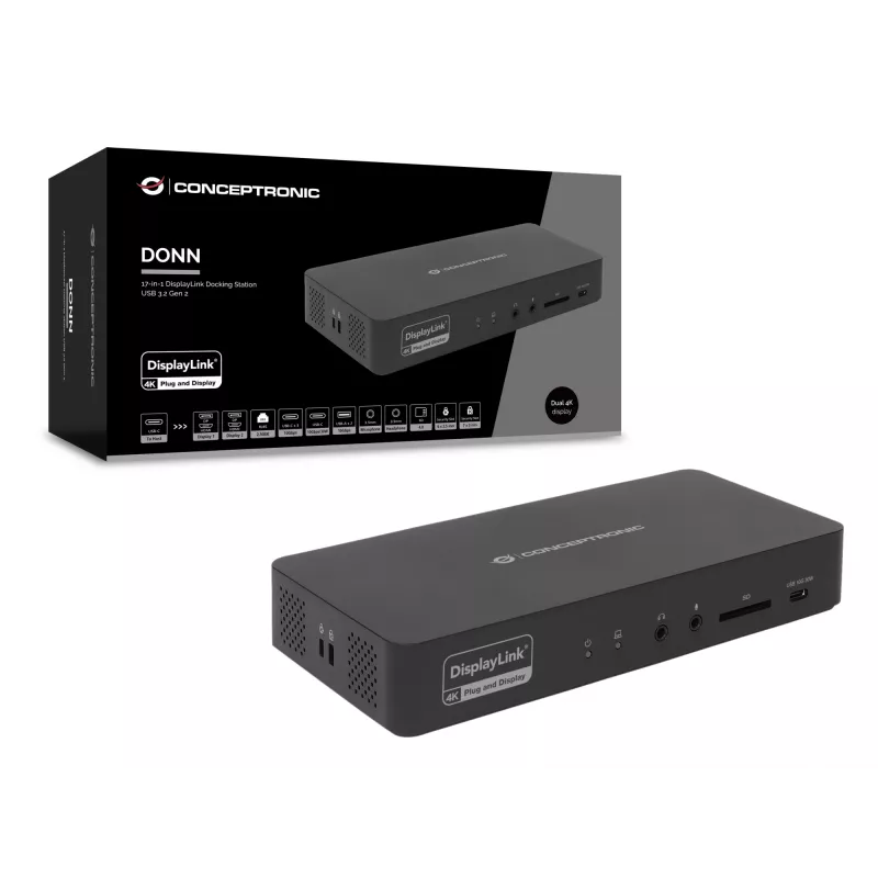 Conceptronic DONN31B 17-in-1 DisplayLink dokovacia stanica USB 3.2 Gen 2