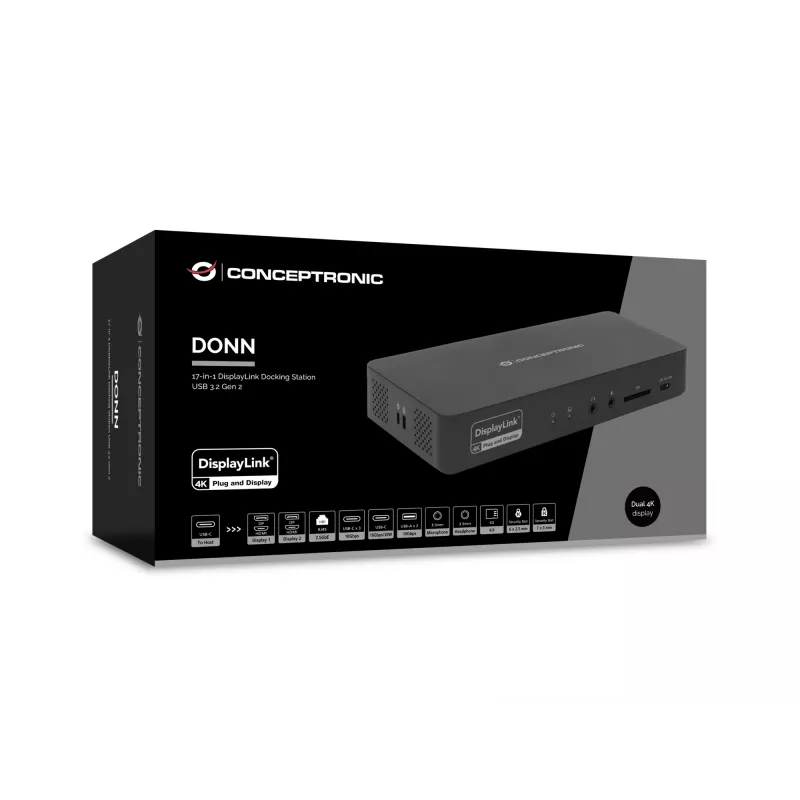 Conceptronic DONN31B 17-in-1 DisplayLink dokovacia stanica USB 3.2 Gen 2