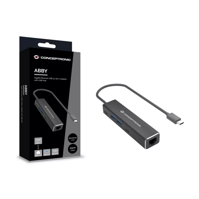 Conceptronic ABBY14B 2.5G Ethernet USB 3.2 Gen 1 adaptér s USB hubom, 2.5GbE, USB-A x 2, USB-C x 2