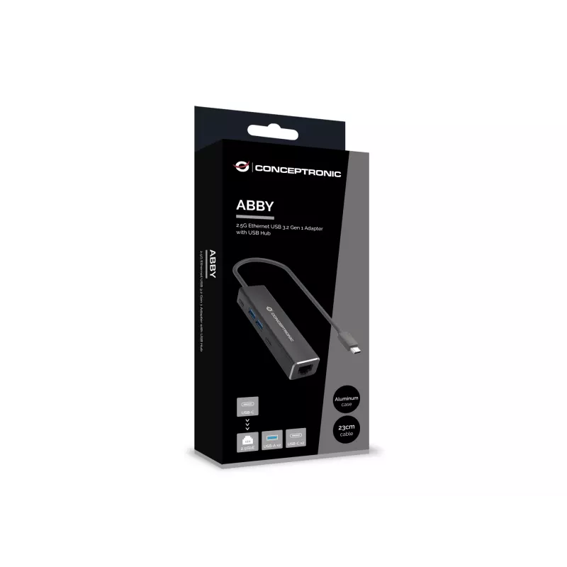 Conceptronic ABBY14B 2.5G Ethernet USB 3.2 Gen 1 adaptér s USB hubom, 2.5GbE, USB-A x 2, USB-C x 2