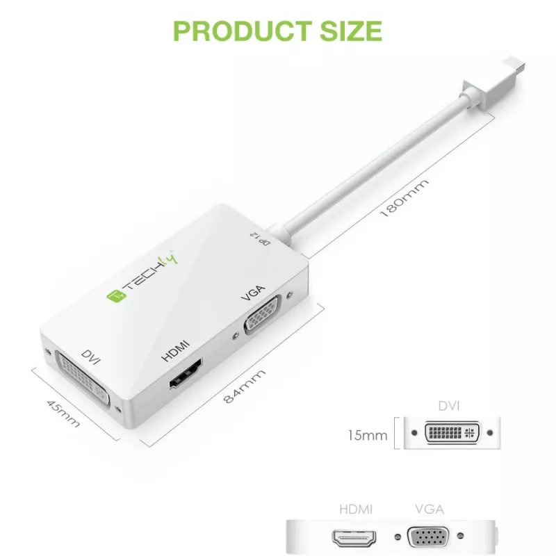Techly adaptér 3 v 1 Mini DisplayPort (Thunderbolt) na HDMI / DVI / VGA IADAP MDP-COMBOF12