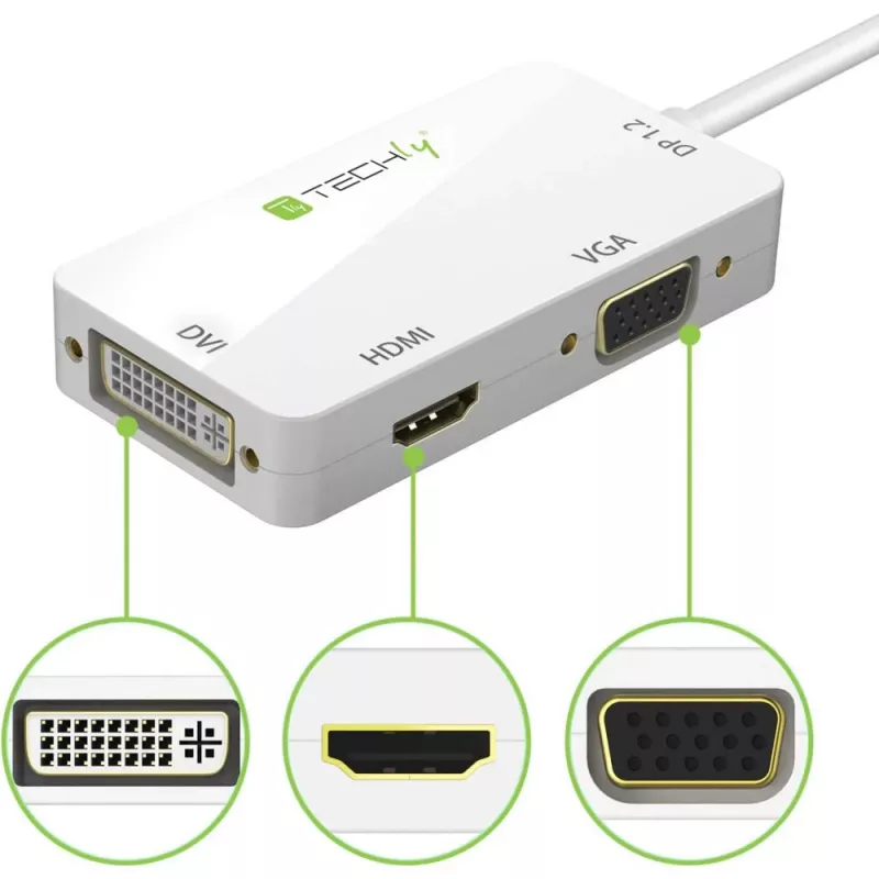 Techly adaptér 3 v 1 Mini DisplayPort (Thunderbolt) na HDMI / DVI / VGA IADAP MDP-COMBOF12