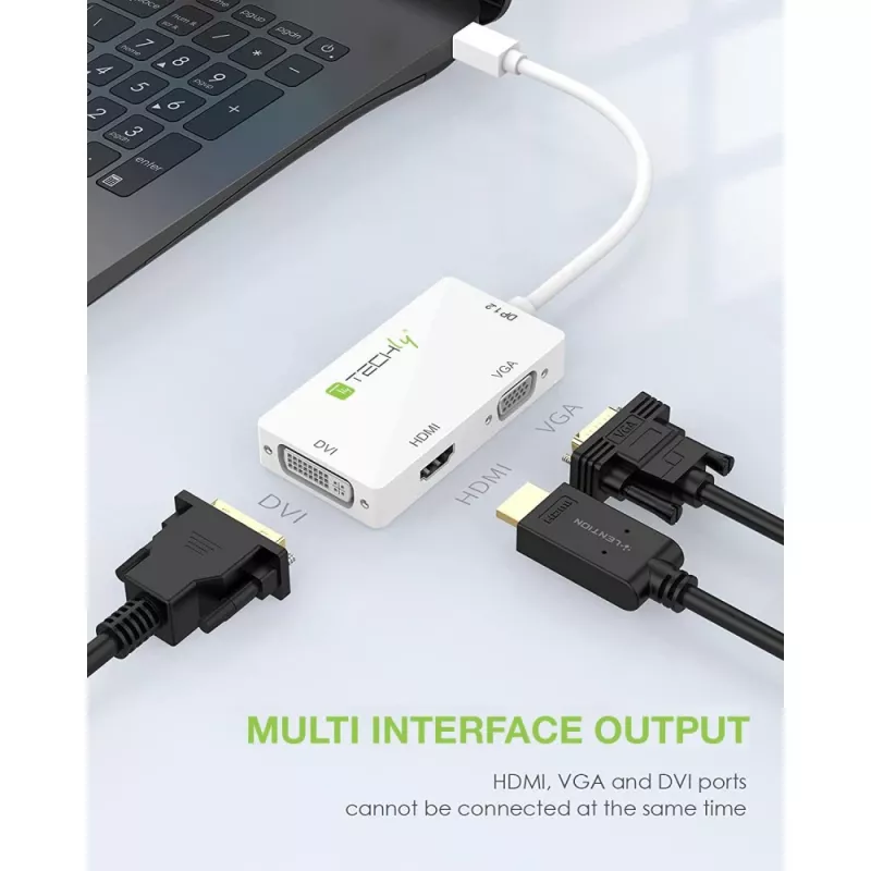 Techly adaptér 3 v 1 Mini DisplayPort (Thunderbolt) na HDMI / DVI / VGA IADAP MDP-COMBOF12