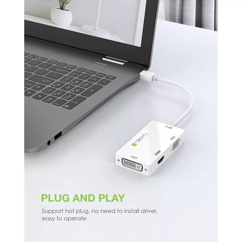 Techly adaptér 3 v 1 Mini DisplayPort (Thunderbolt) na HDMI / DVI / VGA IADAP MDP-COMBOF12