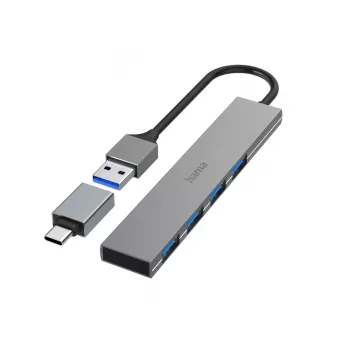 Hama 00200141 rozbočovač rozhraní USB 3.2 Gen 1 (3.1 Gen 1) Type-A 5000 Mbit/s sivý